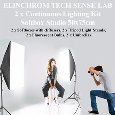 ELINCHROM/ TECH SENSE LAB 2x Continuous Lighting Kit Softbox Studio 50x75cm