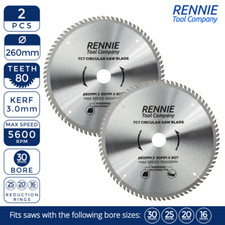 2PC 260mm 80T TCT Circular Wood Saw Blade For Festool Bosch Makita, Dewalt Mitre