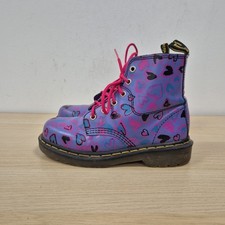 Dr Martens Vintage 101 6 Holes Purple Leather Heart Print England Boots Uk 4