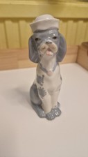 Porcelain Casades Dog With White Hat Figurine. Made in Spain Collectable ~ 14cm
