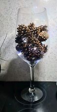 GIANT WINE GLASS Christmas Table Decoration Baubles Pine Cones Centre Piece Led