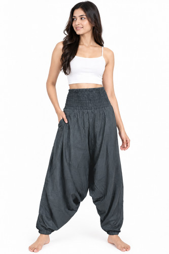 Women black harem pants cotton - black,