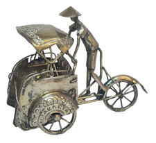 Vintage Indonesian Folk Art Nickel Silver Rickshaw Djakarta Pedicab 1950s/70s