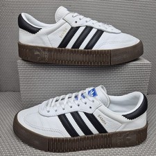 Adidas Sambarose Trainers Women's UK 5 White Black Shoes Leather Chunky Platform