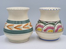 Honiton Pottery vintage pair of bright ceramic vases approx 9.5cm high