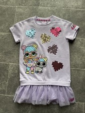 Girls Dress LOL  Shift Style &net Frill Age 8yrs Lilac With Sequin Detail BNWOT
