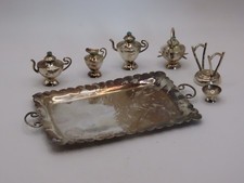 Mexican silver miniature tea set, on tray, Alpaca, 42.4g