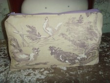 26cm x 15cm CLUTCH  PURSE ZIPPED IN SANDERSON AESOP'S FABLE  PRINT LINEN LINED