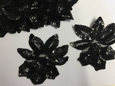 10 Jet Black Sequin Flower