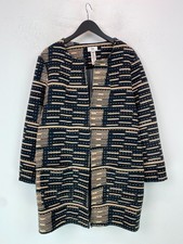 Noa Noa Black Beige Stripe Coat Woven Cotton Textured Hook and Eye Closure L