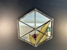 Vintage Tiffany Style Hexagonal Lead Light Stained Glass Mirror Made in Cornwall