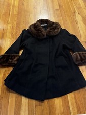 Vintage Women’s Perry Ellis Black Jacket Faux Fur Cuffs Collar Sz 6 Union Made