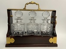 3 Decanter Swing Top Tantalus Solid Brass Fittings Lead Crystal Decanters