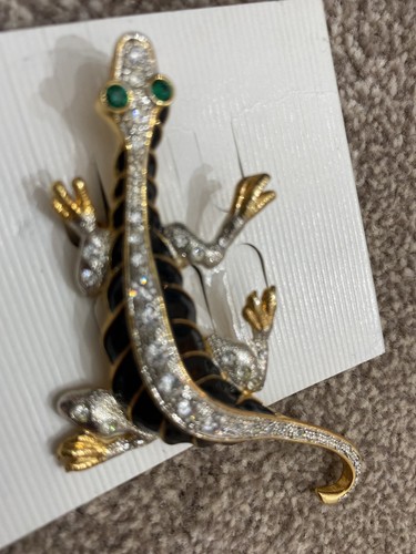 Lizard brooch gold diamanté - lizard,