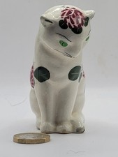 Vintage Plichta London Pottery Cat – Hand-Painted Floral Crackle Glaze Figurine