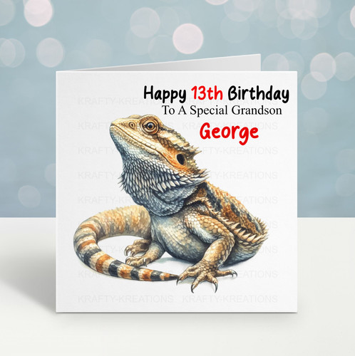 Bearded dragon birthday card - dragon,