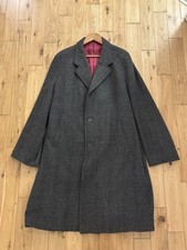 Vintage 1960’s Crombie Wool Coat Mens Grey Long Overcoat Scotland Button Missing