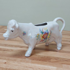 Vintage Staffordshire Fine Ceramic Floral Cow Creamer Milk Jug Iridescent 24.5cm