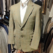 Vintage BLADEN Mens 38R Tweed Plaid Check Wool Suit Green Harris Style 