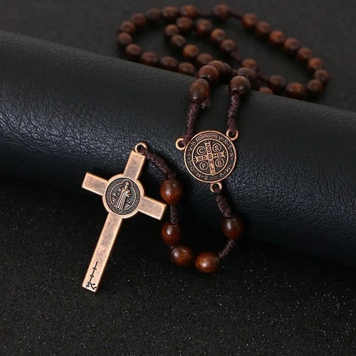 8mm wooden rosary beads cross - 8mm,