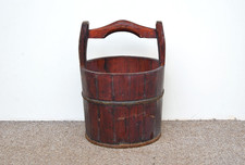 old vintage wooden rice bucket