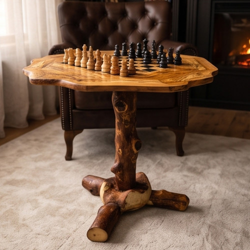 Rustic olive wood chess table - olive,