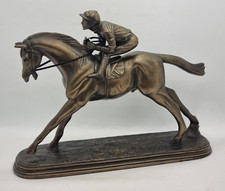 Oliver Tupton Galloping Race Horse & Jockey Cast Bronze Resin Sculpture Rare VGC