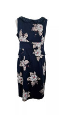 JOULES navy pencil dress size 12 floral pattern embellished collar sleeveless