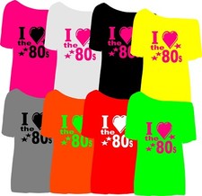 NEW  80s off the shoulder t shirts retro fancy dress UK size's  XS TO 5X 