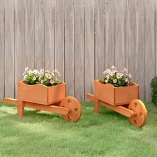 2 Pcs Wheelbarrow Woodland Wooden Garden Planter Solid Wood Fir vidaXL