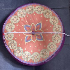 Vintage Floor/yoga Cushion. Mandala Pattern  Cotton And Purple Vinyl. 18” Wide