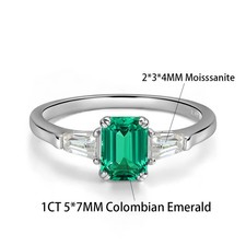 1CT Lab Grown Zambian/Colombian Emerald Ring S925 Silver Moissanite Wedding Band
