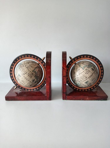 Vintage wooden globe bookends - wooden,