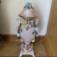 Handcrafted Capodimonte Porcelain Vase Pink Yellow Flower -  Certificate Italy 