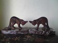 Rare Art Deco Carved wood Figure Sculpture Cubist Fennec Fox on Marble Base