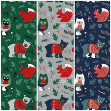 Polycotton Fabric Festive Forest Friends Animals Owl Fox Christmas