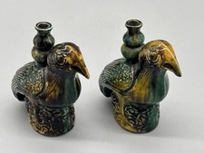 Pair Of Kangxi period  Chinese 12cm Sancai Glazed Bird Vases