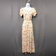 Flynn Skye Floral Maxi Dress Womens XS White Orange Cottagecore Peasant Y2K 90s