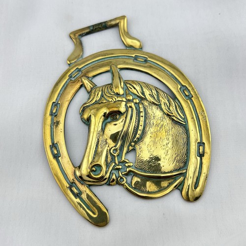 Brass horse medallion antique - medallion,