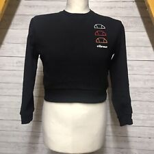 ELLESSE Women’s Black Cropped Jumper Size UK 8 Pullover Cotton Gym Running