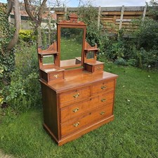 Antique Mahogany Ornate Dressing Table. Chest Of Drawers.  Brass Handles.