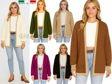 Ladies Italian Edge to Edge Cardigan Knitted Winter Warm Long Sleeve 8-16 NEW