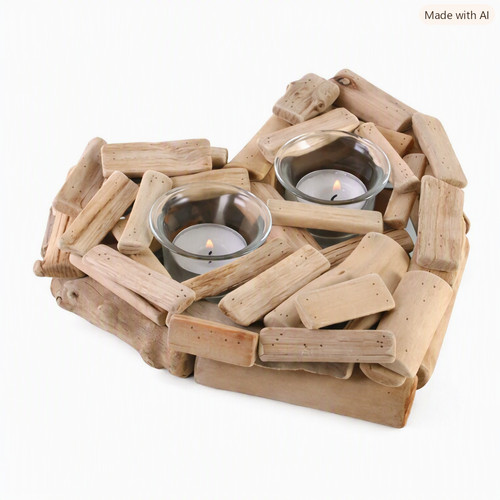 Driftwood heart candle - driftwood, holders