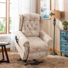 Dual Motor 8 Points Massage Heat Electric Recliner Chair Fabric Armchair Beige
