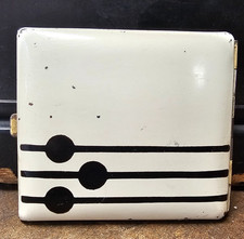 Vintage Metal & Enamel Art Deco Case Cigarette Holder Black and Cream  3.5”x3”