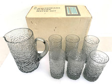Whitefriars Geoffrey Baxter Glacier Textured Glass Water Set Jug & 6 Glasses