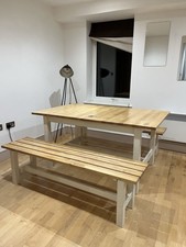 Wood Dining Table with 2 Benches For Dining Room, Garden Or Patio