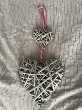 Wicker Grey Hanging Double Heart
