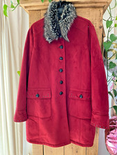 CENTIGRADE WOMENS LONG BURGUNDY RED FAUX SUEDE COAT WITH FAUX FUR COLLAR (2 XL)