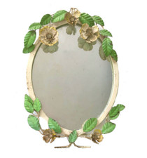 Shabby Chic 1960s Vintage Italian Metal Flowers Standing Dressing Table Mirror